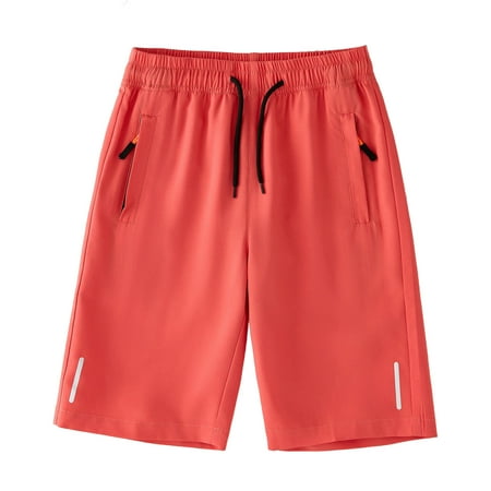 Amidoa Boys Cargo Shorts with Pockets &ndash; Elastic Waist Baggy Summer Solid Color Casual Shorts Red 13