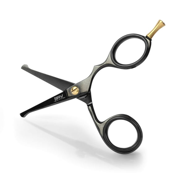 BRV MEN Rounded-Tip Small Trim Scissors for Men 4.2" - High Carbon Stainless Steel - Nose Hair Scissors for Men - Professional Grooming Scissors for Beard, Mustache & Ear Hair - RIGHT HANDED - BLACK