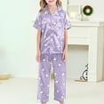thumbnail image 4 of Girls 3pc Pajama Set Button-Down Pjs Short Sleeve Long Pants with Shorts Cute Patterns Valentine's Day Pajama Outfit with Pockets Loung Sets Silk Nightwear 3 Piece Sleepwear, 4 of 5