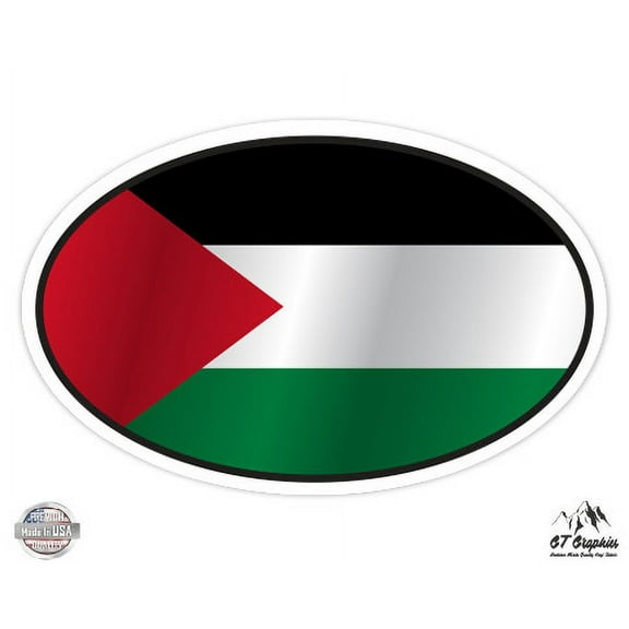 Palestine Flag Oval - 3" Vinyl Sticker - For Car Laptop I-Pad Phone Helmet Hard Hat - Waterproof Decal