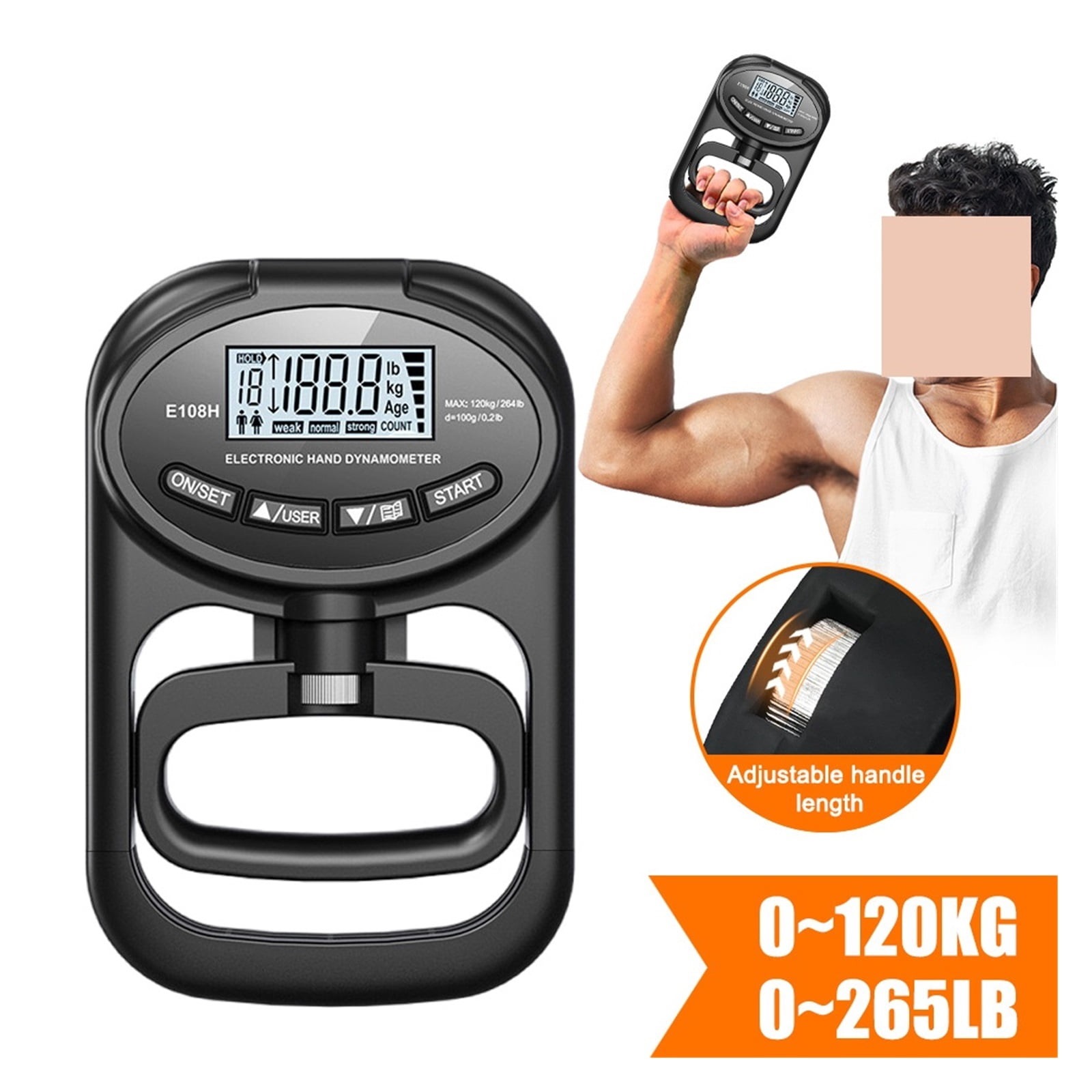 Grip Strength Tester 265Lbs/120Kg Digital Hand Dynamometer Grip Strength Meter USB LCD Screen Hand Grip Dynamometer ,Comfortable to Use