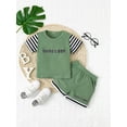thumbnail image 3 of Mikrdoo Summer Outfits For Toddler Boys Letter Graphics 2 Years Boys Splice Stripe Tee 3 Years Boys Elastic Shorts 2Pcs Clothes Set Green, 3 of 9