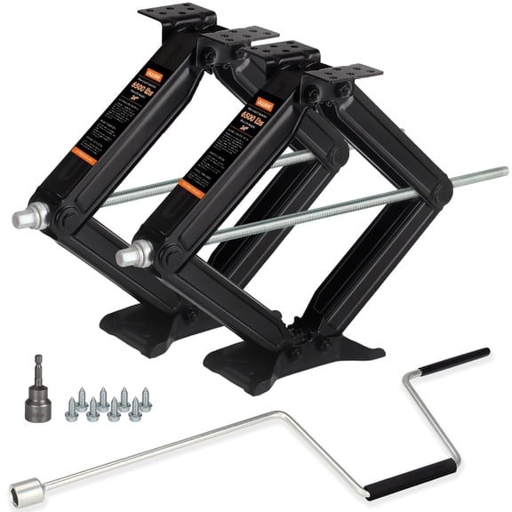 OULEME 24" RV Camper Scissor Jack, 6500 lbs Travel Trailer Leveling Stabilizer with Crank Handle & Drill Socket - Set of 2