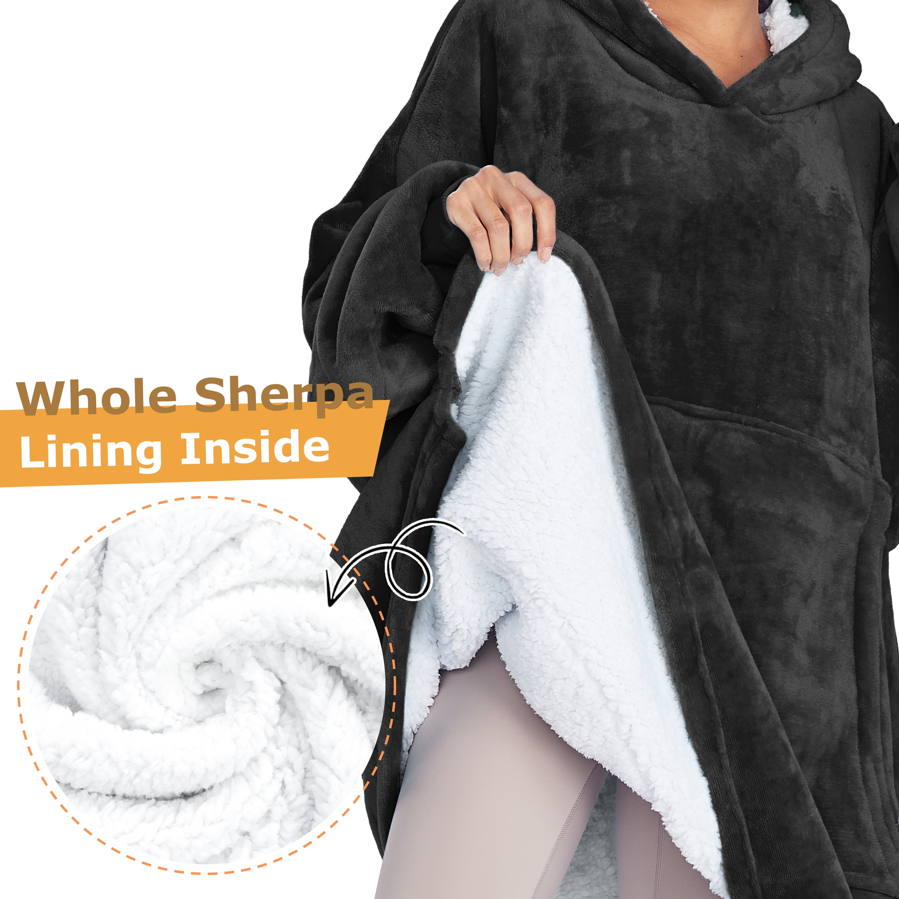 Oversized Hoodie Sweatshirt, Wearable Sherpa Blanket Pullover, Soft Warm Comfortable Portable Travel Sweater Pillow for Adults Men Women, Gift for Her