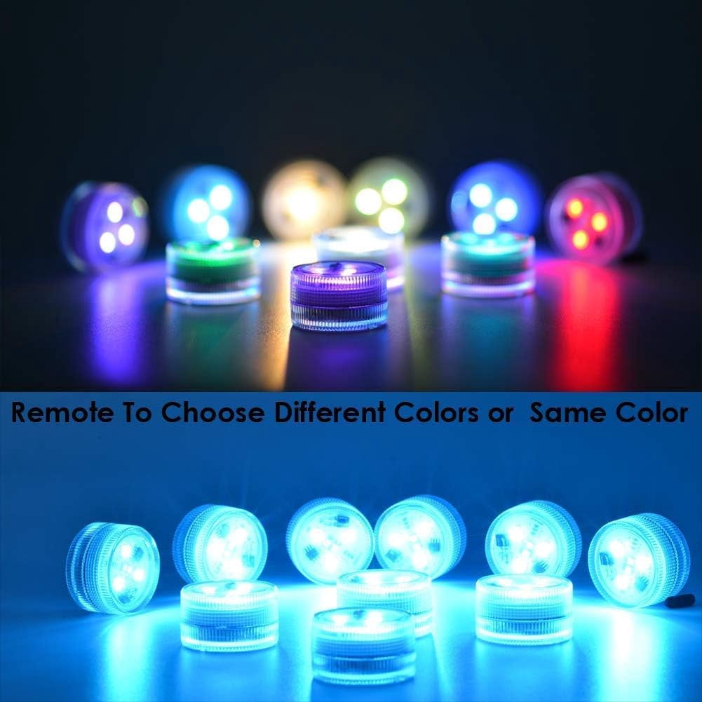 12 Pack Mini Submersible LED Lights with Remote,1.18 in Multicolor LED Tea Lights,Battery Operated Remote Control Tea Lights for Pool Pond Decoration