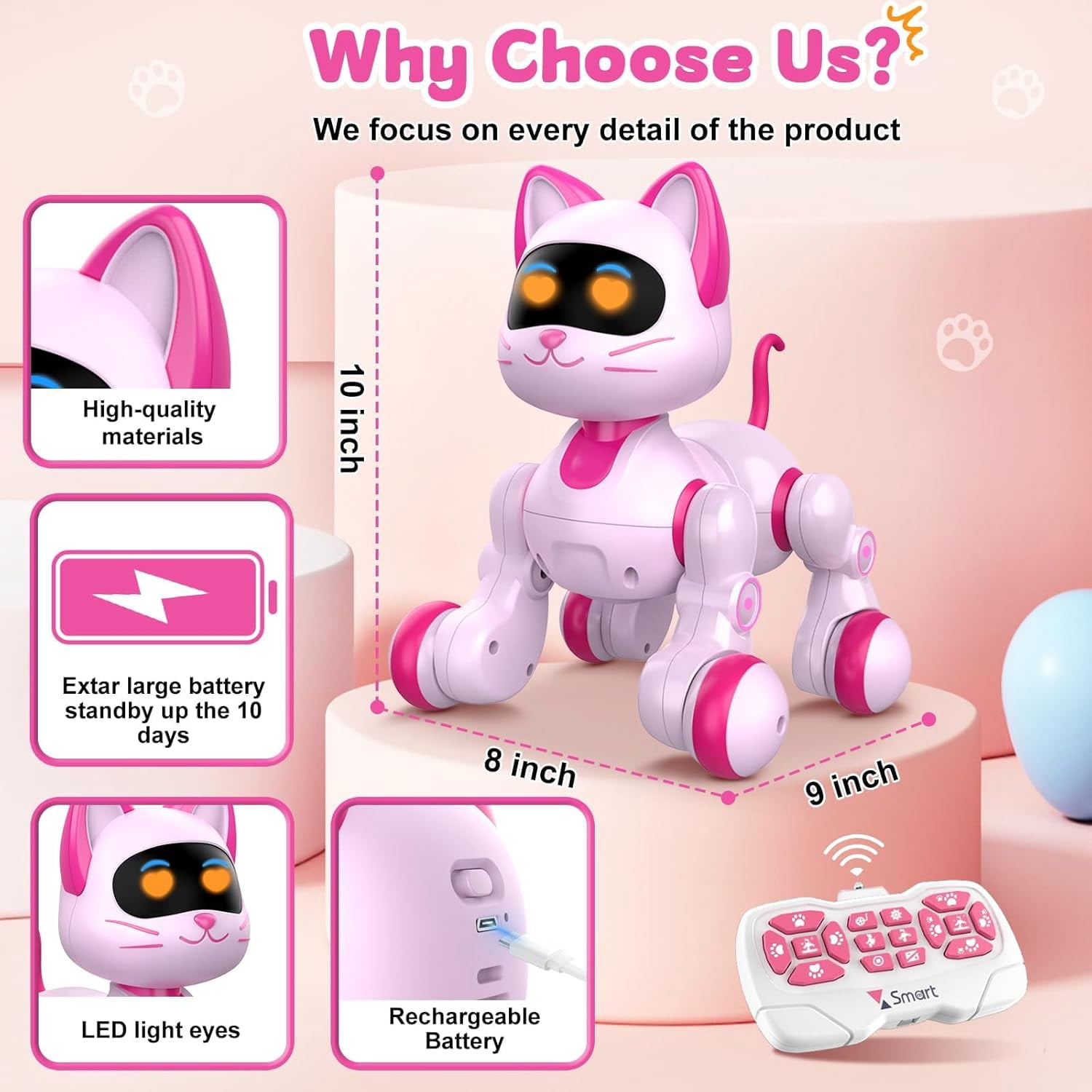 Gmdisc RC Robot Cat Toys for Kids, Gesture & Sensing Programmable Remote Control Smart Robot Toys for Age 3 4 5 6 7 8 Year Old Boys Girls Birthday Gift Present