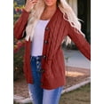 thumbnail image 4 of Women'S 2025 Fall Long Sleeve Cable Knit Sweater Open Front Cardigan Button Loose Outerwear Rust Red XL, 4 of 6