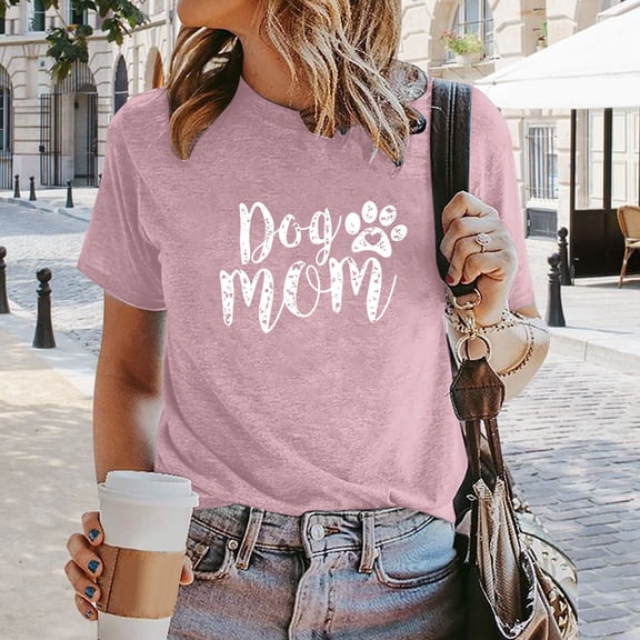 LINGLANG Womens Tops Trendy T Shirt Print Cute T Shirt Cute Dog Mom Short Sleeve T Shirt Under $5