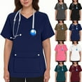 thumbnail image 4 of Womens Casual Scrub Tops Solid Color Short Sleeve V Neck Nurse Uniform Work Blouse Loose Workout Pullover with Pocket, 4 of 4