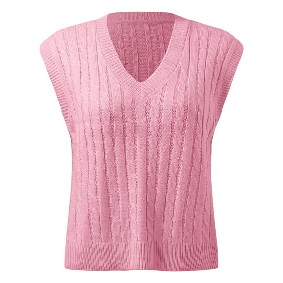 WUANDIXFA Fall Sweaters for Women 2025 Winter Women Casual Print Sleeveless V Neck Ribbed Knit Split Pullover Sweater Vest Blouse Red,2XL