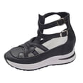 thumbnail image 5 of Rokment Platform Wedge Gladiator Sandals for Women Vintage Casual Leather Closed Toe Chunky Height Increasing Comfortable Non Slip Walking Work Sneakers Summer Shoes Black Size 5.5, 5 of 6