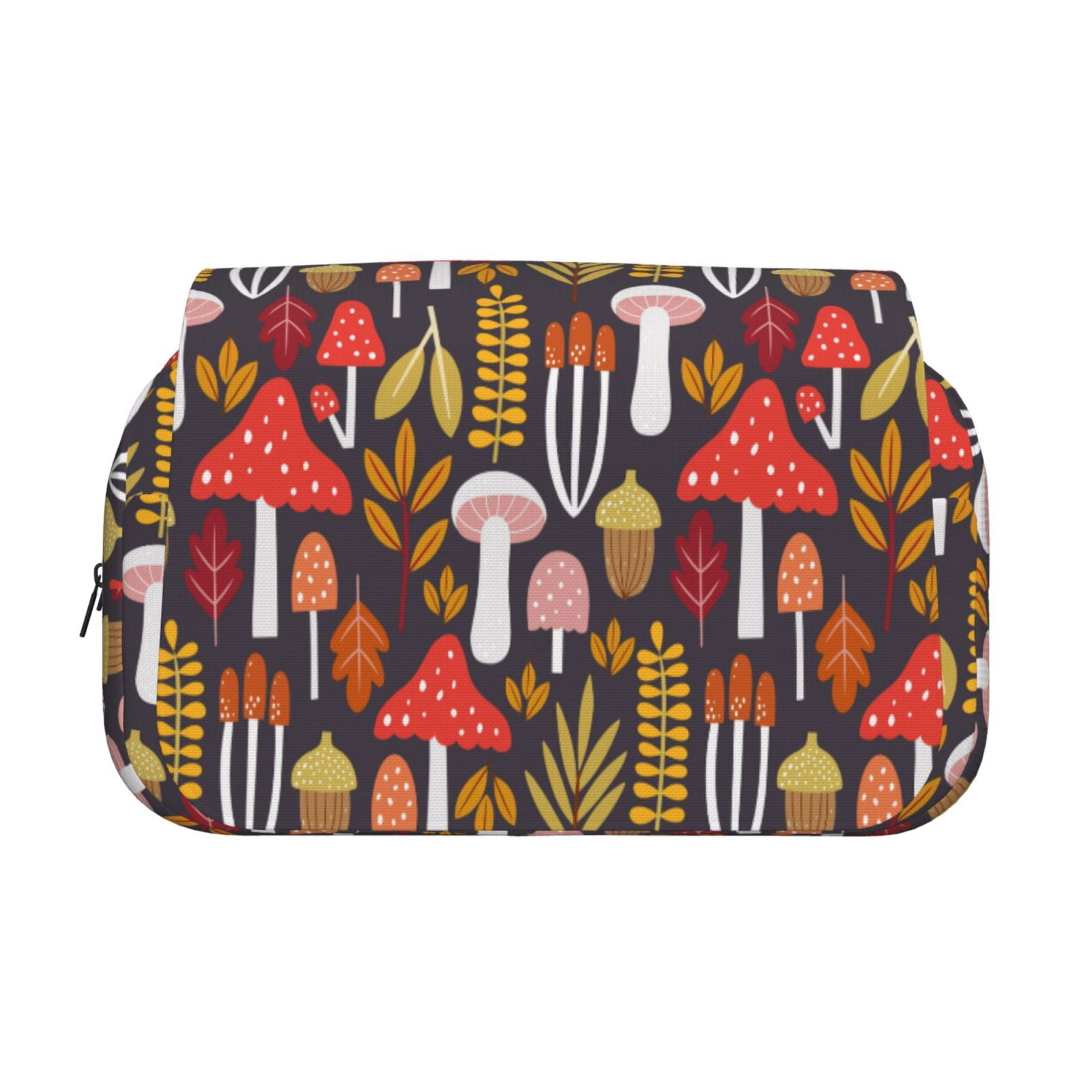 Rateoe Mushrooms And Leaves Pattern Double Clamshell Pen Case, Storage Organizer with Two Zipper Compartments– Holds Up to 50 Pencils & Pens