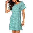 thumbnail image 2 of Wukai Teal Turquoise Glitter Print Women's Loose Short Sleeve Nightgown, Soft Sleep Dress for Comfortable Relaxation, Casual Lounge Wear, 2 of 6
