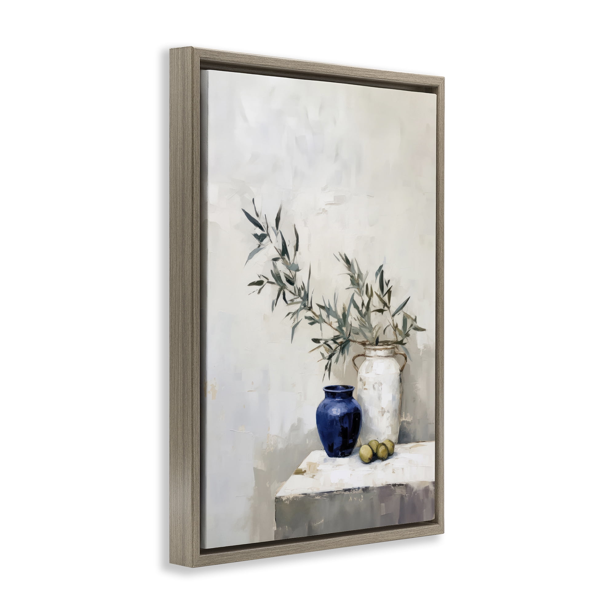 Stupell Industries Olives & Pottery Still Life Plants & Flowers Painting Brown Floater Framed Canvas Art Print Wall Art, 17 x 25