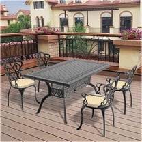 JERFIT 4-Person Outdoor Patio Dining Set with Beige Cushions, Cast Aluminum All-Weather Furniture for Garden, Poolside, Black