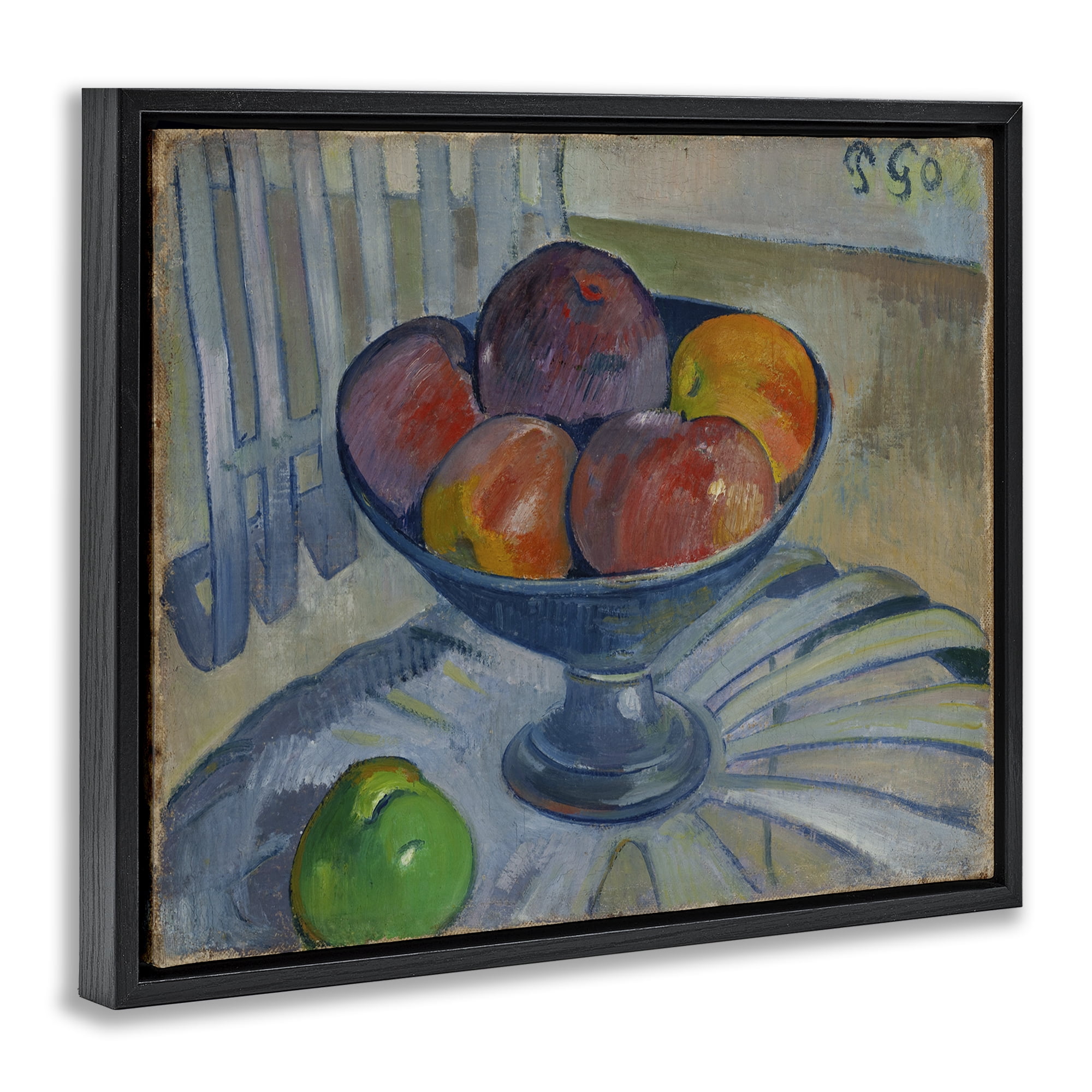 Stupell Industries Classic Fruit Dish on Garden Chair Food & Beverage Painting Black Floater Framed Canvas Art Print Wall Art, 31 x 25