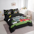 thumbnail image 4 of Manfei Fire Fighting Truck 7-Piece Bedding Comforter Set for Boys, Cartoon Car Vehicle King Bedding Sets, Black Green Reversible Bed Sheets, Luxury Bedroom Decor, 4 of 8