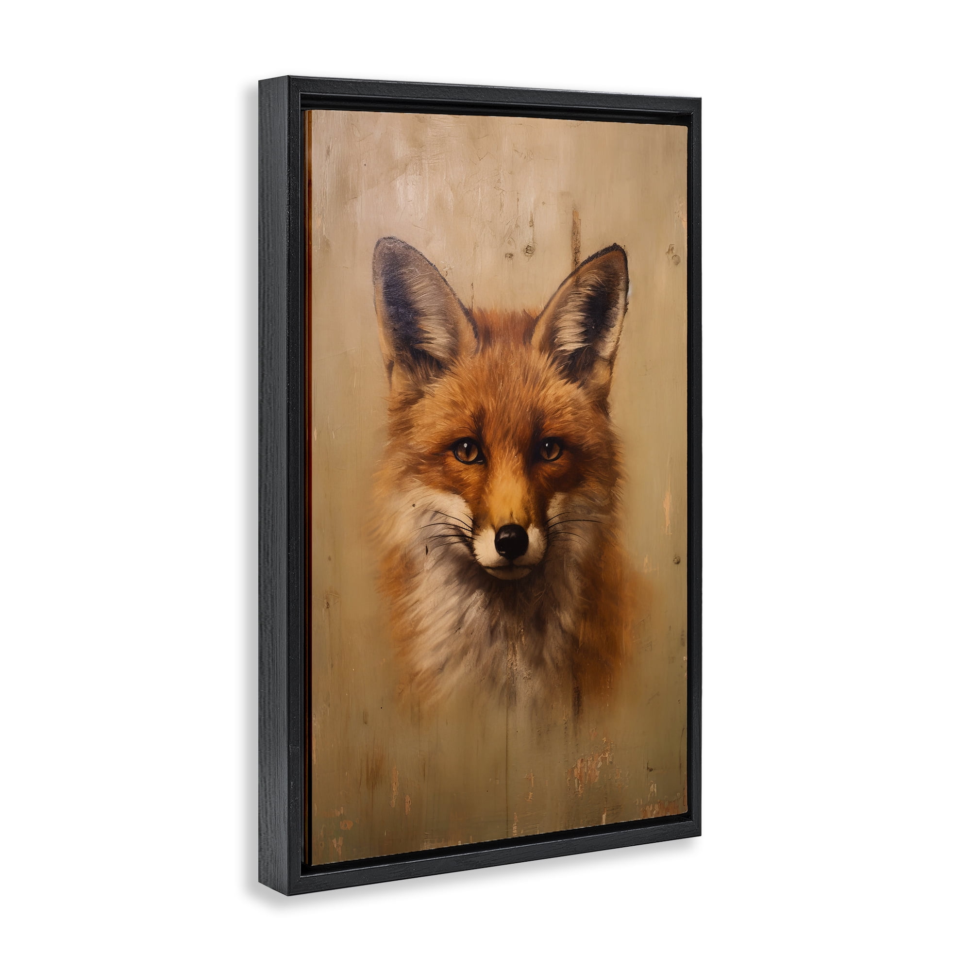 Stupell Industries Woodland Fox Face Animals & Insects Painting Black Floater Framed Canvas Art Print Wall Art, 17 x 25