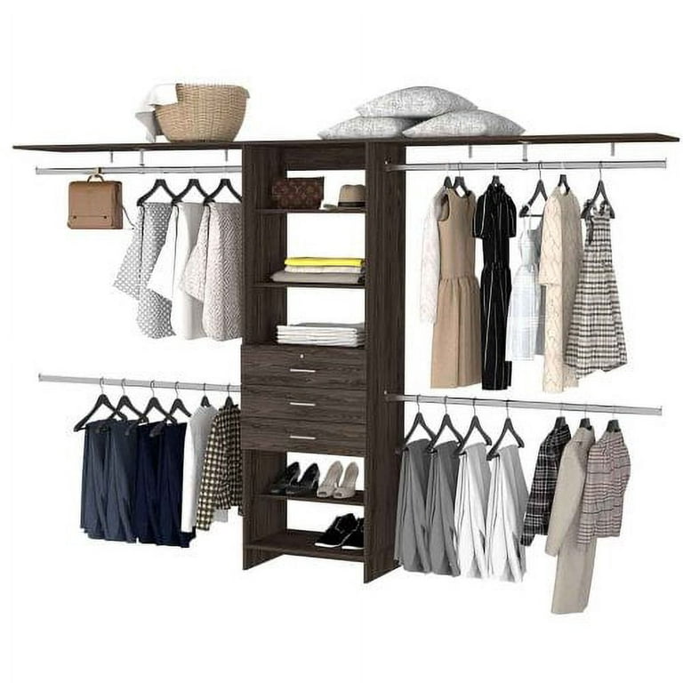 Walk in Closet Organizer System Kit Metal Closet System with Expandable  Hanging Rod Custom Adjustable Closet Shelves for Bedroom, Storage Rack,  Built