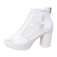 thumbnail image 5 of Rokment Mesh Dressy Boots Platform High Heels Sandals for Women Ladies Sexy See Through Peep Toe Chunky Block Heeled Dress Shoes Spring Summer Fall White Size 6, 5 of 7