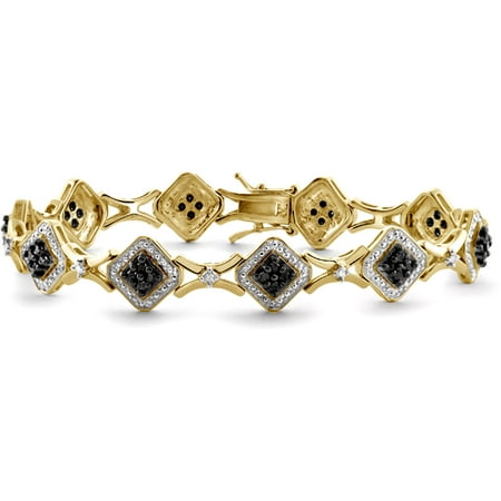 JewelersClub 1.00 Carat T.W. White and Black Diamond Gold over Silver Bracelet