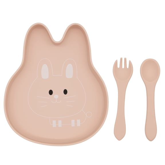 Baby Silicone Feeder Set, BabyX 3-pcs Home Critter-themed Baby Plate with Suction, Spoon and Fork for Babies Toddler Kids, BPA-Free, Baby Utensils Feeding Supplies, Microwave and Dishwasher Safe