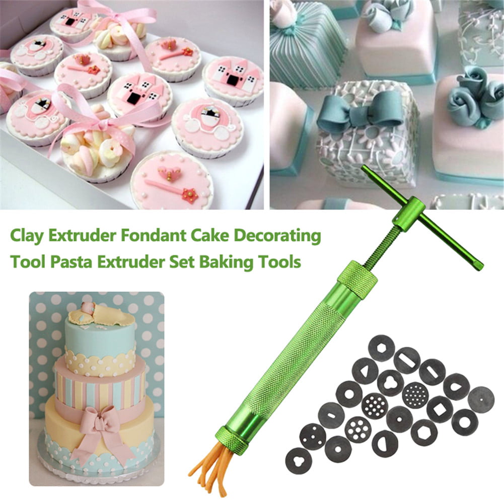 Green Crowded Mud Machine Polymer Practical Portable Simple DIY Clay Making Wakauto Aluminum Alloy Clay Extruder Craft Sugar Paste Extruder Cake Fondant Decorating Tool Set