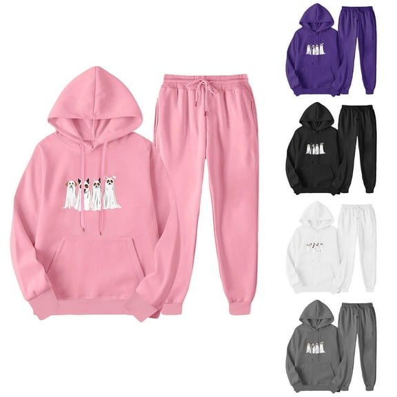 THDHVS Workout Sets for Women,Matching Sets Women Clothing,Women's 2 Piece Tracksuit Fall Outfits Long Sleeve Pullover Hoodies Sweatshirt Sweatpants Lounge Set Sweatsuits White 2XL