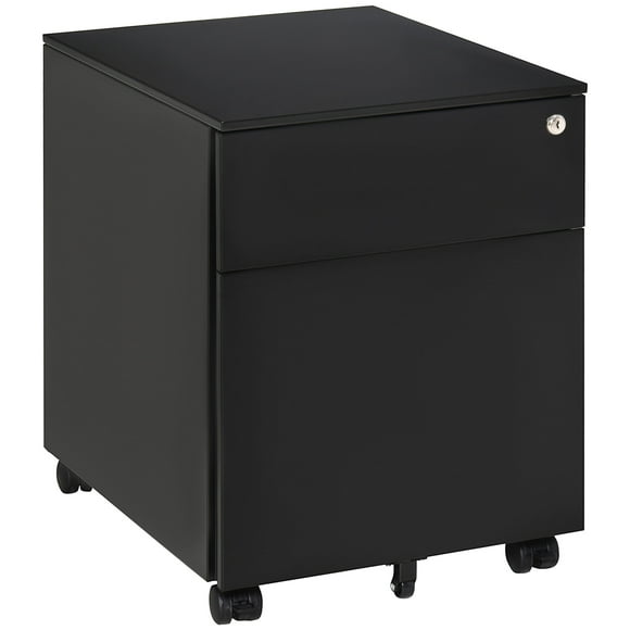 Vinsetto Classeur à 2 Tiroirs avec Roues, Tiroir de Rangement Verrouillable pour Bureau