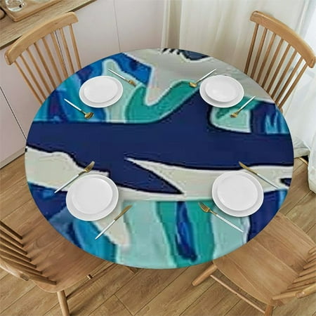 

Sheronv Sharks Surfboards Blue Round Tablecloth - Stain Resistant & Washable - Perfect for Indoor Outdoor Dining Kitchen Wedding Parties - 100% Polyester Fabric - Waterproof & Resistant - Ideal