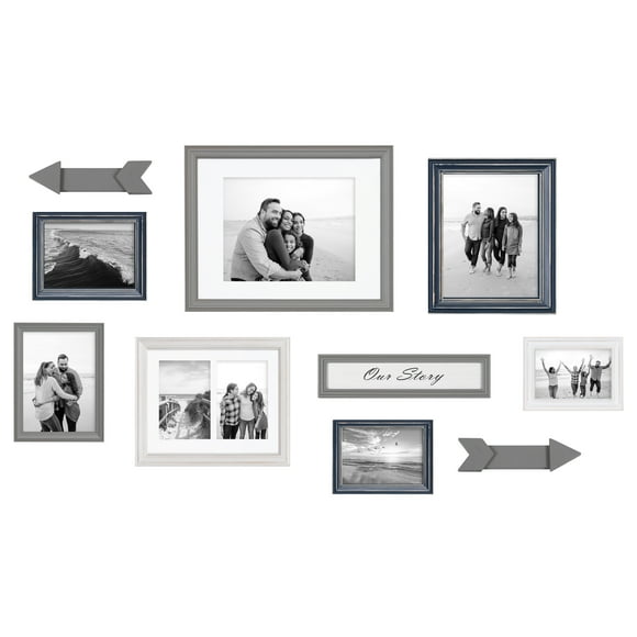 Kate and Laurel Bordeaux Gallery Wall Kit, Set of 10, Coastal Finishes, Assorted Size Frames and Decorative Wall Accents