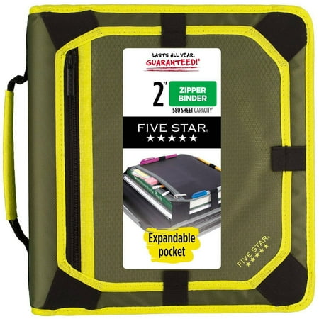 2  Sewn Zipper Binder with Expansion Panel Olive/Citrus - Five Star