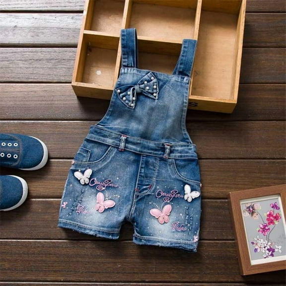 2-11T Summer Children Kids Little Girls Romper Shorts Denim Overalls Shortalls Jeans,Butterfly,2years