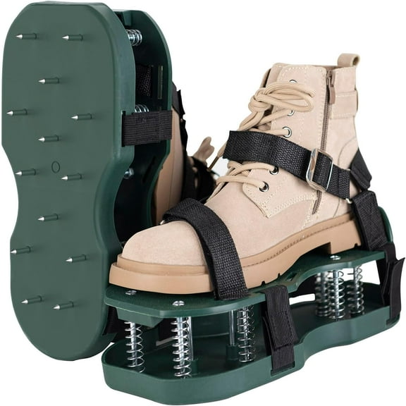 Lawn Aerator Shoes with Spring Base Grass Aeration Air Tool Soil Aerator Adjustable Straps Automatic Cleaning of Dirt Aeration Shoes for Aerating Yard Patio Garden Heavy Duty Spiked