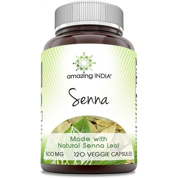 Amazing India Natural Senna 500 mg Per Serving 120 Veggie Capsules Supplement | 120 Servings per Bottle | Non-GMO | Gluten Free | Suitable for Vegetarian