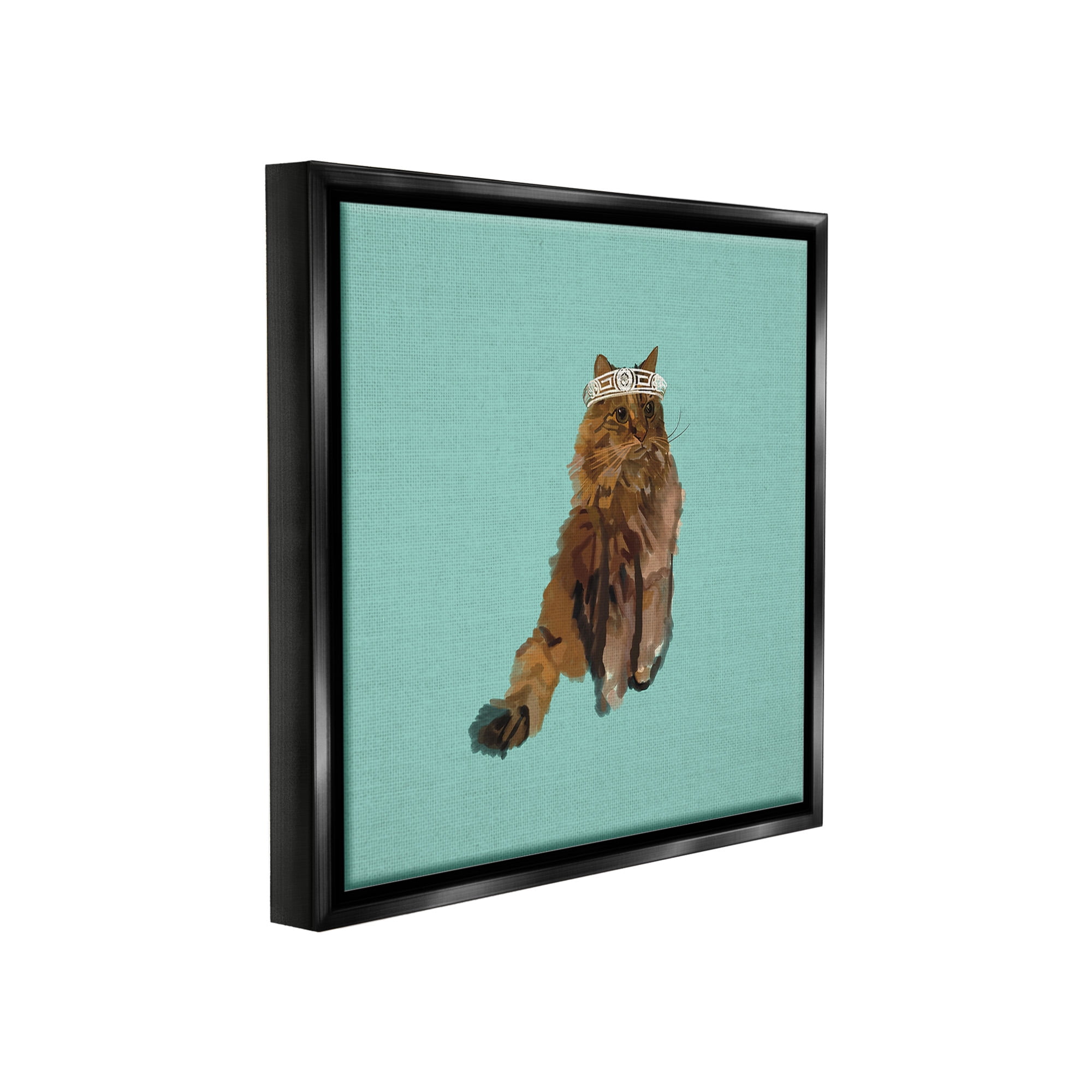 Stupell Industries Royal Cat in Crown Animals & Insects Painting Black Floater Framed Canvas Art Print Wall Art, 25 x 25