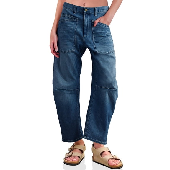 LANGWYQU High Waist Women Wide Leg Jeans Female Casual Denim Pants With Pocket