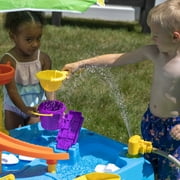 Step2 Waterpark Wonders Two-Tier Blue Plastic Outdoor Toy and Water Table for Toddler with Umbrella