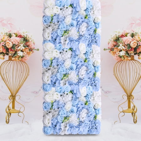 Set of 4 Pieces Rectangle Background Decoration Mat Blue White Silk Rose Flower Wall Panels with Plastic Grid Back Floral Backdrop Panels For Party/ Home Decor/ Wedding/ Photography Venue
