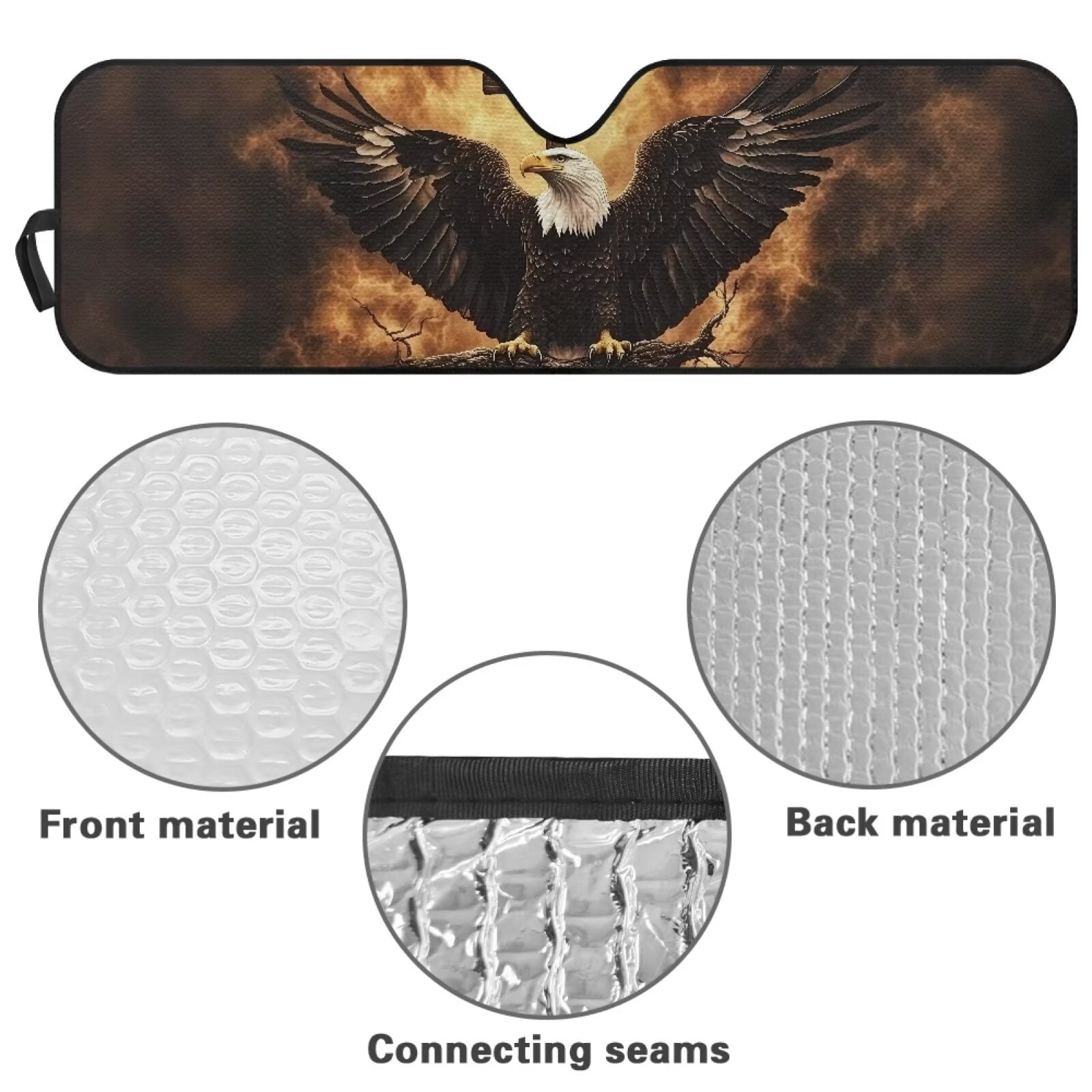 Uorisanigo Cool Bald Eagle Windshield Sun Shade for Jeep Foldable 1 Piece Car Front Window Sunshade for Jeep Wrangler, Gladiator, Renegade, FJ Cruiser. 52.95 x 16.14 inches
