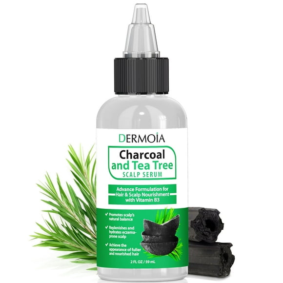 DERMOIA Scalp Serum with Charcoal + Tea Tree - Non GMO Scalp Moisturizer for Dry Itchy Scalp Relief - Fragrance Free Serum with Tea Tree Oil for Scalp Treatment - Rejuven