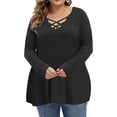 thumbnail image 2 of Mengpipi Womens Plus Size Tops Criss Cross V Neck Long Sleeve Fall Casual Shirt 1X-5X, 2 of 6