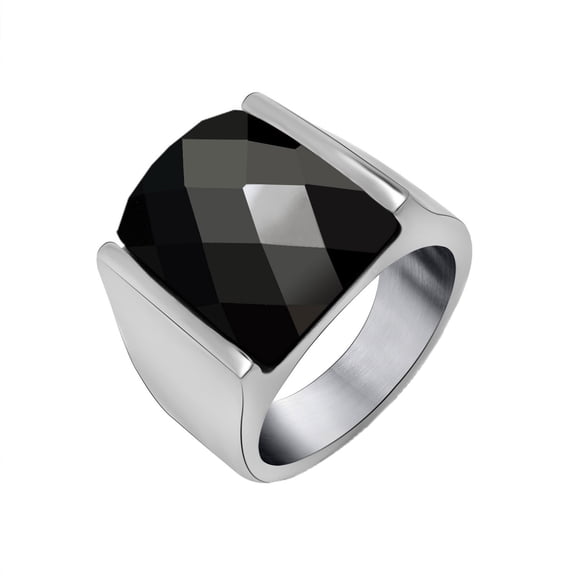PAURO Stainless Steel Diamond Cut Ring for Men Rhombus Shape Gemstone Band Faceted Cubic Zirconia Stackable Jewelry Black Size 10