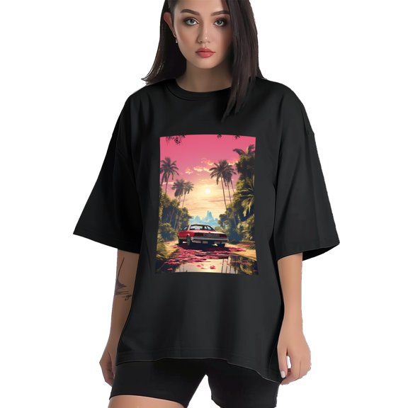 Plus Size Shirt for Women Black Tops for Women Short Sleeves Shirt for Women Vintage Landscape T Shirt Crewneck Shirt for Women XS
