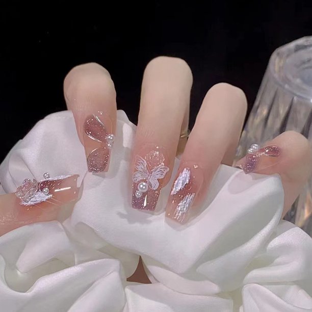 24 Piezas Por Caja De Suave Dulce Lindo Brillo Rubor Desgaste Uñas Conejo Falsas Impermeable Desmontable Parche De Conjunto Gao Jinjia unisex