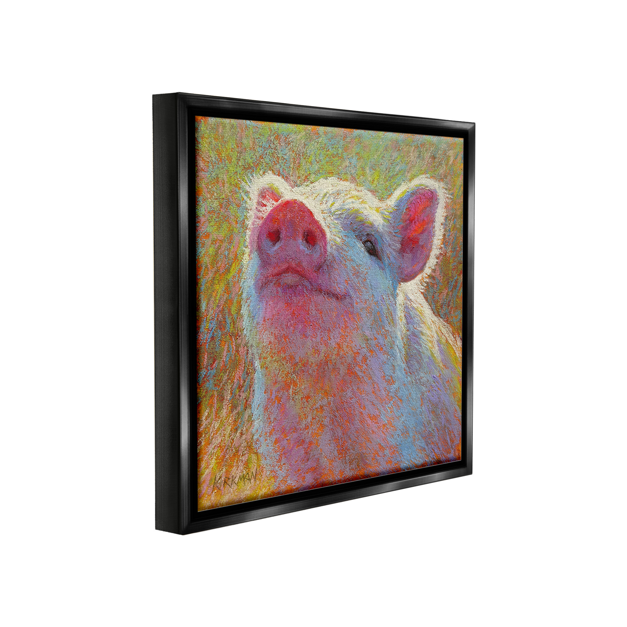 Stupell Industries Impressionist Pig Painting Animals & Insects Painting Black Floater Framed Canvas Art Print Wall Art, 25 x 25