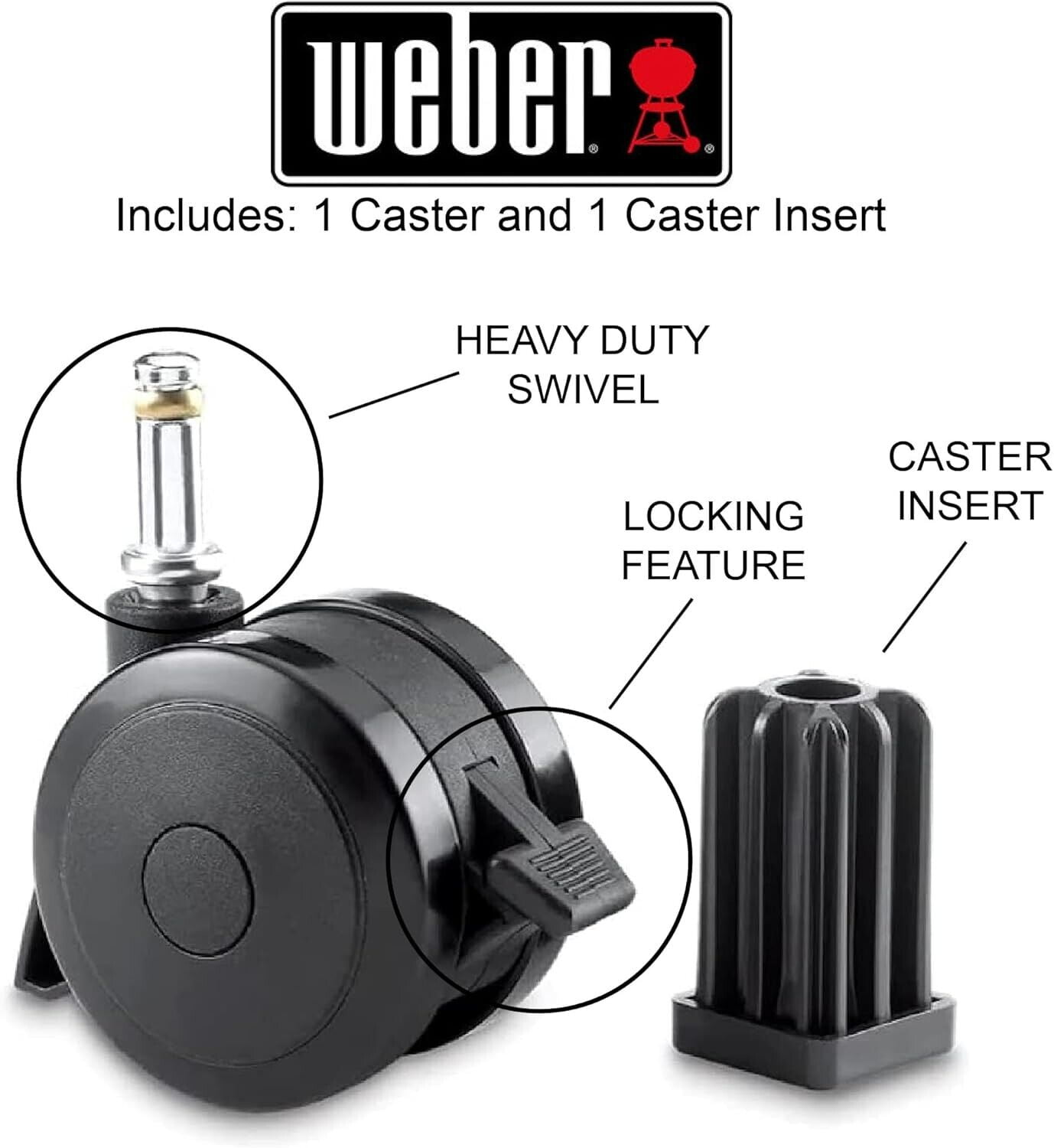 Weber Replacement Caster Wheels for Grills, Black Multipack