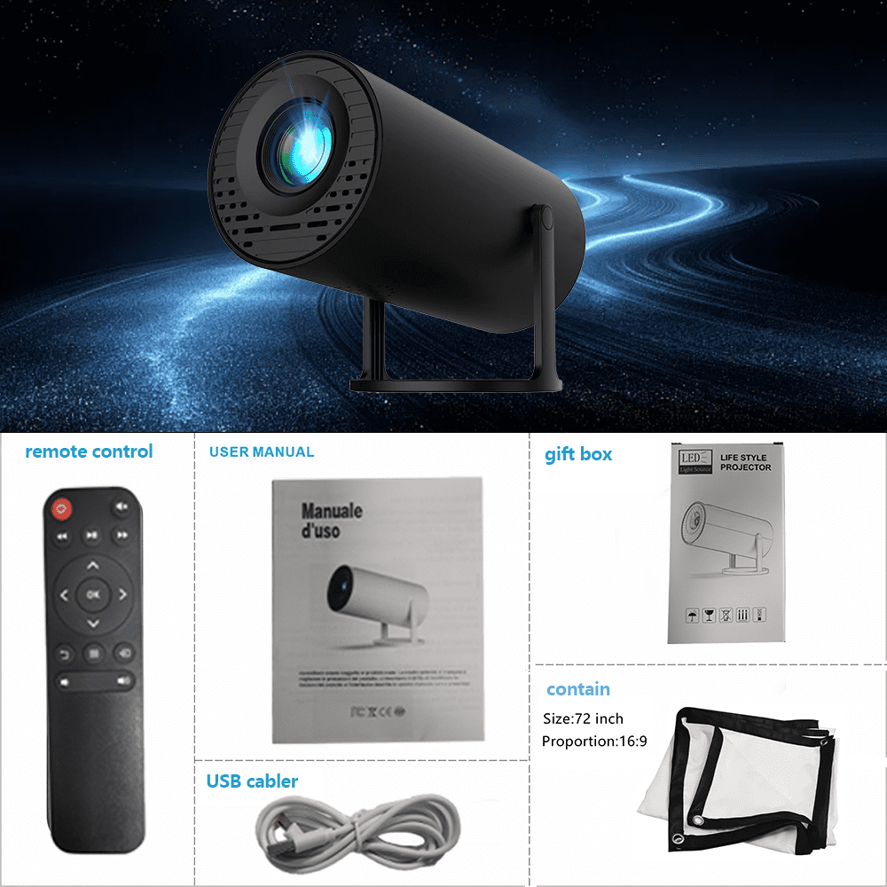Portable Mini Projector with 4K Compatible, Native 480P, Home Video Projector with WiFi & Bluetooth
