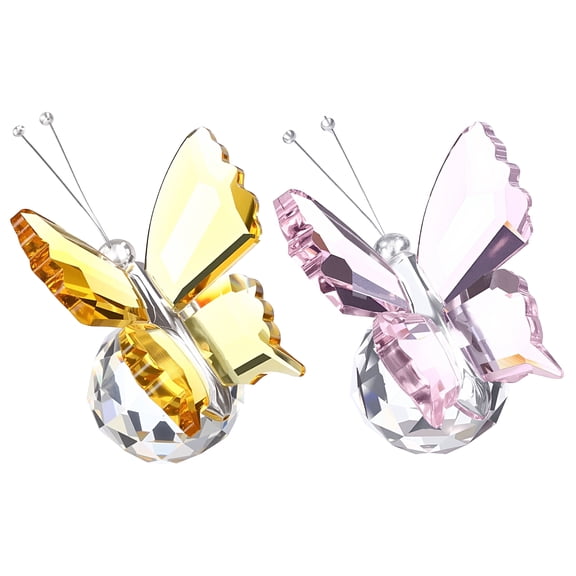 Uxcell 2 Pcs Butterfly Crystal Paperweight, 75mm / 3 Inch Crystal Paperweight Paper Weight for Home Office Desktop Table Decor Wedding Party Jewelry Ornaments, Pink/Yellow