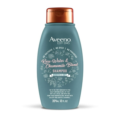 Aveeno Scalp Soothing Rose Water and Chamomile Blend Shampoo for Sensitive and Soft, Sulfate Free Shampoo, No Dyes or Parabens, 12 fl.